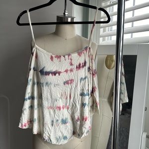 American Eagle Outfitters Tie Dye Print Off The Shoulder Top Size L White